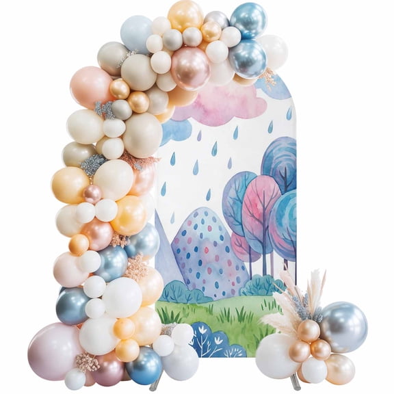 Arch Backdrop Cover 7.2 ft Rain Drop Could Arch Backdrop Stretch Forest Tree Mountain Grassland Photo Background Arch Covers for Wedding Party Birthday Ceremony Banquet Decorations Balloon Arches