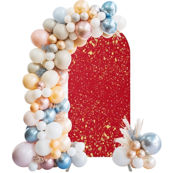 Arch Backdrop Cover 7.2 ft Red Arch Backdrop Stretch Fabric Shiny Sparkles Celebration Photo Background Arch Covers for Wedding Party Birthday Ceremony Banquet Decorations Balloon Arches