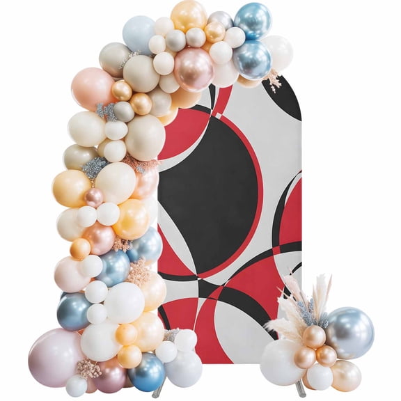 Arch Backdrop Cover 7.2 ft Red Geometric Circle Arch Backdrop Stretch Fabric Modern Abstract Art Photo Background Arch Covers for Wedding Party Birthday Ceremony Banquet Decorations Balloon Arches
