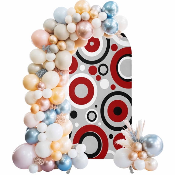 Arch Backdrop Cover 7.2 ft Red Geometric Circle Arch Backdrop Stretch Fabric Modern Art Abstract Photo Background Arch Covers for Wedding Party Birthday Ceremony Banquet Decorations Balloon Arches