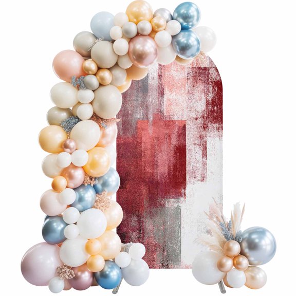 Arch Backdrop Cover 7.2 ft Red Graffiti Arch Backdrop Stretch Fabric Abstract Sage Green Paint Photo Background Arch Covers for Wedding Party Birthday Ceremony Banquet Decorations Balloon Arches