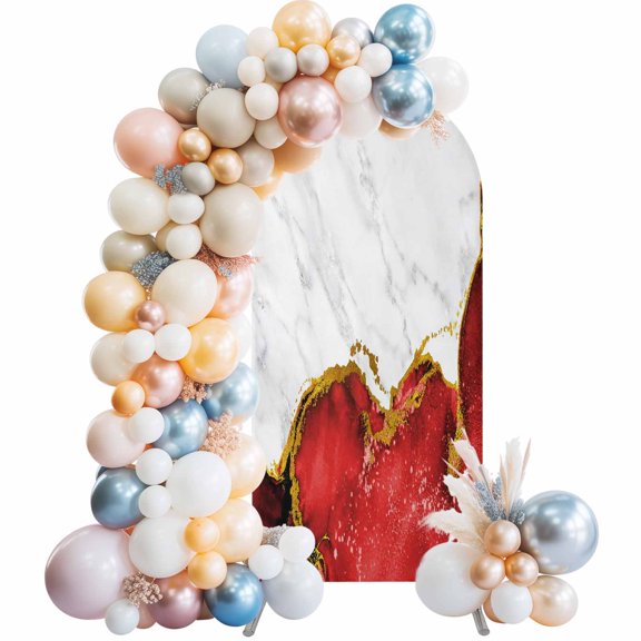 Arch Backdrop Cover 7.2 ft Red Marble Arch Backdrop Stretch White Modern Abstract Art Luxury Photo Background Arch Covers for Wedding Party Birthday Ceremony Banquet Decorations Balloon Arches
