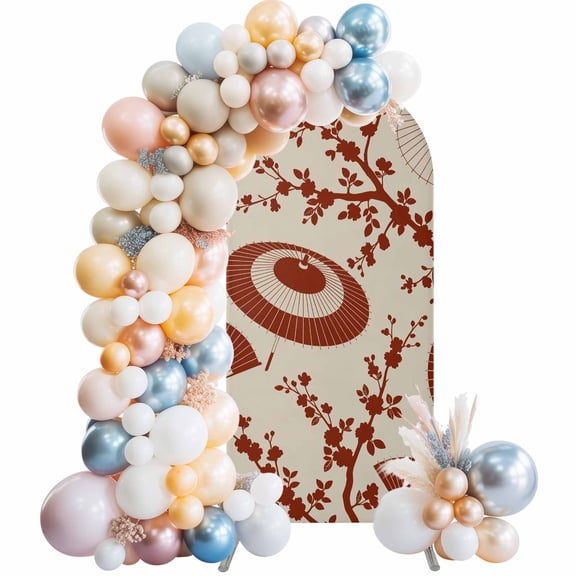Arch Backdrop Cover 7.2 ft Red Paper Fan Arch Backdrop Stretch Cherry Blossom Branch Japanese Style Photo Background Arch Covers for Wedding Party Birthday Ceremony Banquet Decor Balloon Arches
