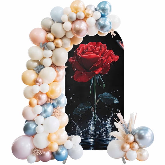 Arch Backdrop Cover 7.2 ft Red Rose Arch Backdrop Stretch Fabric Butterfly Splash Black Photo Background Arch Covers for Wedding Party Birthday Ceremony Banquet Decorations Balloon Arches