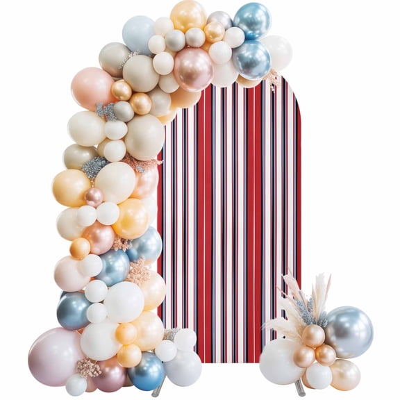 Arch Backdrop Cover 7.2 ft Red Striped Arch Backdrop Stretch Fabric Geometric Vertical Stripes Photo Background Arch Covers for Wedding Party Birthday Ceremony Banquet Decorations Balloon Arches