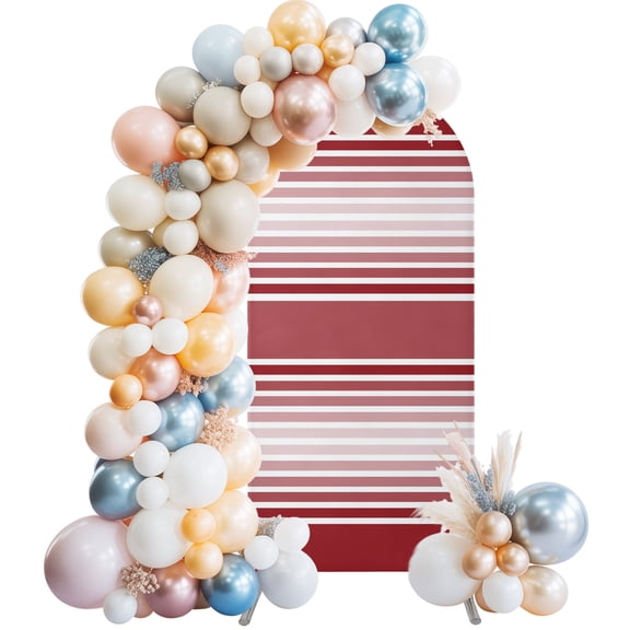Arch Backdrop Cover 7.2 ft Red Striped Arch Backdrop Stretch Fabric Ombre Classic Stripes Lines Photo Background Arch Covers for Wedding Party Birthday Ceremony Banquet Decorations Balloon Arches