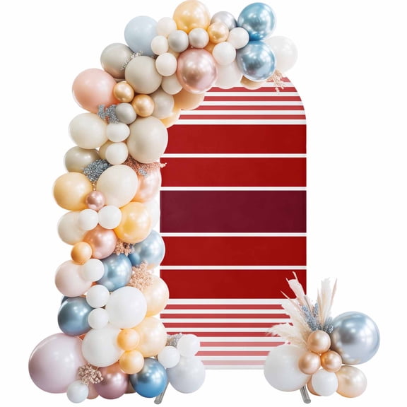 Arch Backdrop Cover 7.2 ft Red Stripes Arch Backdrop Stretch Fabric Gradient Striped Photo Background Arch Covers for Wedding Party Birthday Ceremony Banquet Decorations Balloon Arches