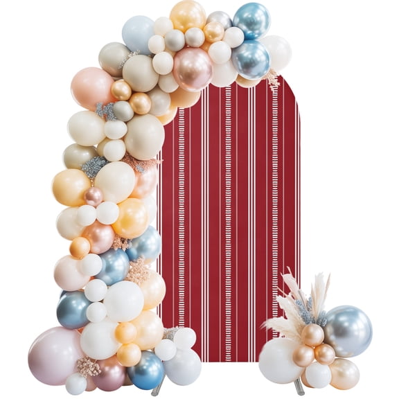Arch Backdrop Cover 7.2 ft Red Stripes Arch Backdrop Stretch Fabric Minimalist Vertical Striped Photo Background Arch Covers for Wedding Party Birthday Ceremony Banquet Decorations Balloon Arches