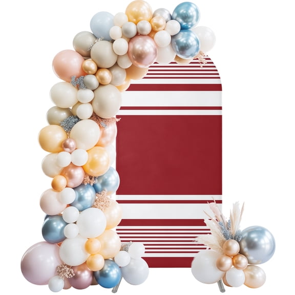Arch Backdrop Cover 7.2 ft Red Stripes Arch Backdrop Stretch Fabric Refreshing Stripes Lines Photo Background Arch Covers for Wedding Party Birthday Ceremony Banquet Decorations Balloon Arches
