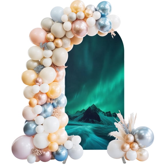 Arch Backdrop Cover 7.2 ft Romantic Auroras Arch Backdrop Stretch Icy Lake Glacial Mountains Photo Background Arch Covers for Wedding Party Birthday Ceremony Banquet Decorations Balloon Arches