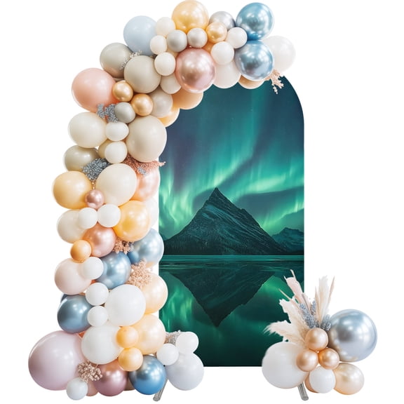 Arch Backdrop Cover 7.2 ft Romantic Auroras Arch Backdrop Stretch Peaceful Water Nature Mountain Photo Background Arch Covers for Wedding Party Birthday Ceremony Banquet Decorations Balloon Arches
