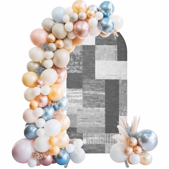Arch Backdrop Cover 7.2 ft Rustic Gray Wood Plank Arch Backdrop Stretch Farmhouse Collage Block Photo Background Arch Covers for Wedding Party Birthday Ceremony Banquet Decorations Balloon Arches