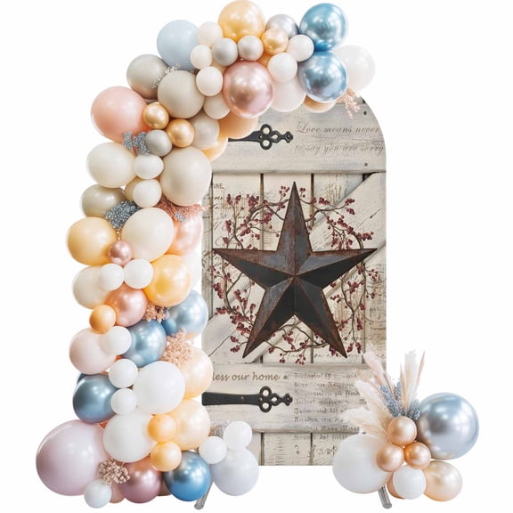 Arch Backdrop Cover 7.2 ft Rusty Barn Star Doors Arch Backdrop Stretch Berry Retro Rustic Walls Photo Background Arch Covers for Wedding Party Birthday Ceremony Banquet Decorations Balloon Arches