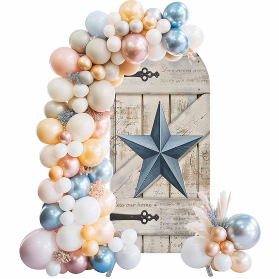 Arch Backdrop Cover 7.2 ft Rusty Barn Star Doors Arch Backdrop Stretch Blue Retro Rustic Walls Photo Background Arch Covers for Wedding Party Birthday Ceremony Banquet Decorations Balloon Arches