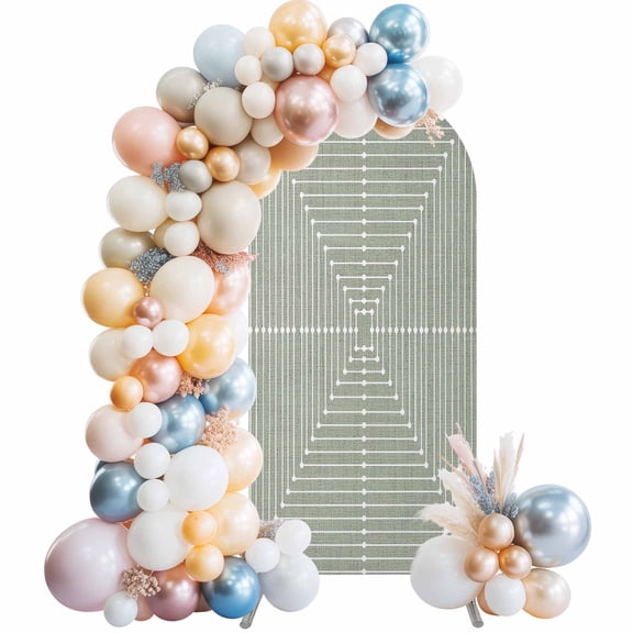 Arch Backdrop Cover 7.2 ft Sage Green Aesthetic Arch Backdrop Stretch Fabric Lines Perspective Box Photo Background Arch Covers for Wedding Party Birthday Ceremony Banquet Decorations Balloon Arches