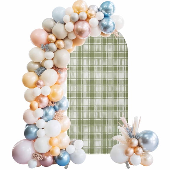 Arch Backdrop Cover 7.2 ft Sage Green Buffalo Plaid Arch Backdrop Stretch Watercolor Check Stripes Photo Background Arch Covers for Wedding Party Birthday Ceremony Banquet Decorations Balloon Arches