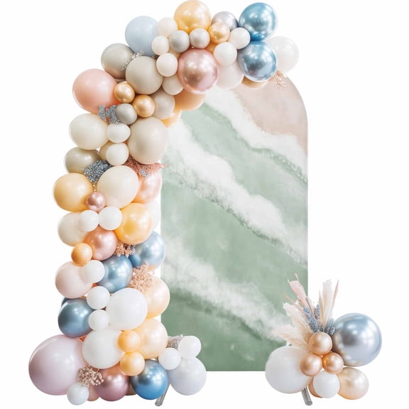 Arch Backdrop Cover 7.2 ft Sage Green Waves Arch Backdrop Stretch Gradient Summer Sandy Beach Photo Background Arch Covers for Wedding Party Birthday Ceremony Banquet Decorations Balloon Arches
