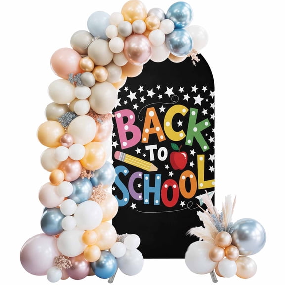 Arch Backdrop Cover 7.2 ft School Season Arch Backdrop Stretch Pencil Stars Cartoon Style Black Photo Background Arch Covers for Wedding Party Birthday Ceremony Banquet Decorations Balloon Arches