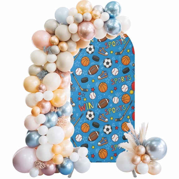 Arch Backdrop Cover 7.2 ft Sports Balls Arch Backdrop Stretch Basketball Soccer Baseball Rugby Ice Hockey Photo Background Arch Covers for Wedding Party Birthday Ceremony Decor Balloon Arches