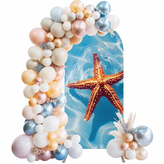 Arch Backdrop Cover 7.2 ft Starfish Arch Backdrop Stretch Fabric Summer Beach Blue Water Photo Background Arch Covers for Wedding Party Birthday Ceremony Banquet Decorations Balloon Arches