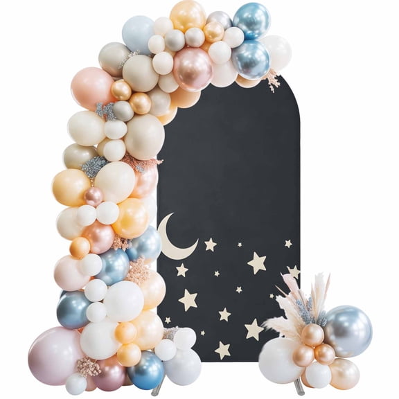 Arch Backdrop Cover 7.2 ft Stars Moon Arch Backdrop Stretch Fabric Starry Night Black Photo Background Arch Covers for Wedding Party Birthday Ceremony Banquet Decorations Balloon Arches