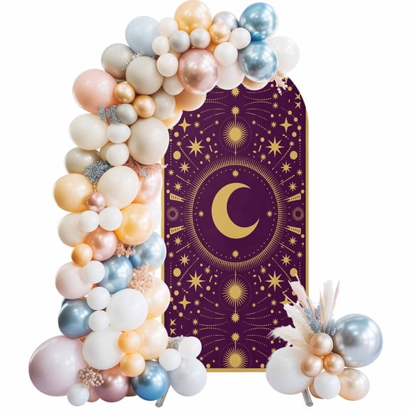 Arch Backdrop Cover 7.2 ft Stars Moon Arch Backdrop Stretch Purple Geometric Gorgeous Starry Night Photo Background Arch Covers for Wedding Party Birthday Ceremony Banquet Decorations Balloon Arches