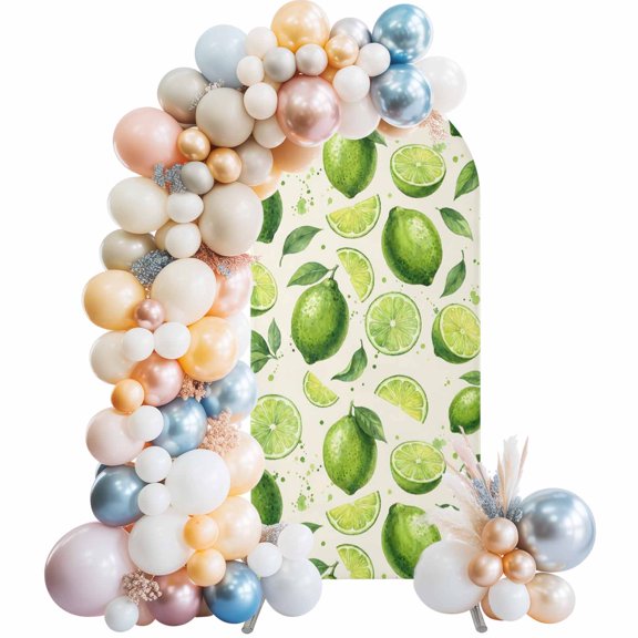 Arch Backdrop Cover 7.2 ft Summer Lemon Lime Slice Arch Backdrop Stretch Green Tropical Fruit Photo Background Arch Covers for Wedding Party Birthday Ceremony Banquet Decorations Balloon Arches