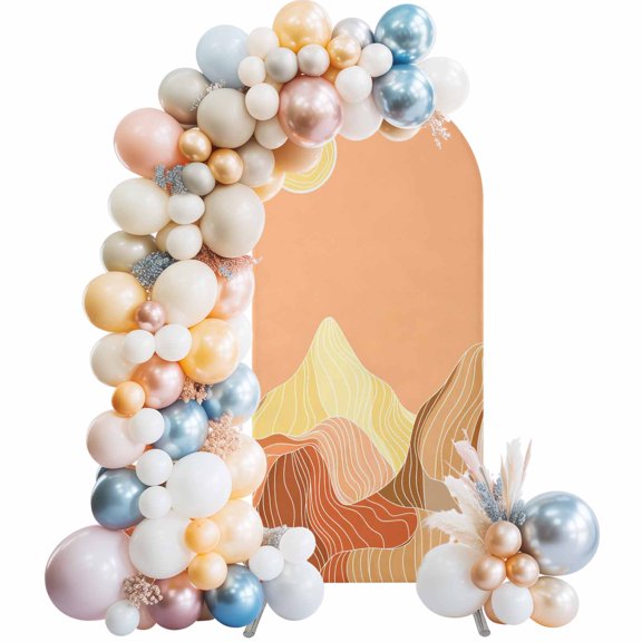Arch Backdrop Cover 7.2 ft Sun Mountains Arch Backdrop Stretch Orange Abstract Lines Landscapes Photo Background Arch Covers for Wedding Party Birthday Ceremony Banquet Decorations Balloon Arches