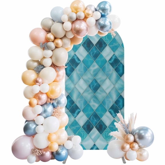 Arch Backdrop Cover 7.2 ft Teal Blue Diamond Arch Backdrop Stretch Fabric Modern Geometric Lines Photo Background Arch Covers for Wedding Party Birthday Ceremony Banquet Decorations Balloon Arches
