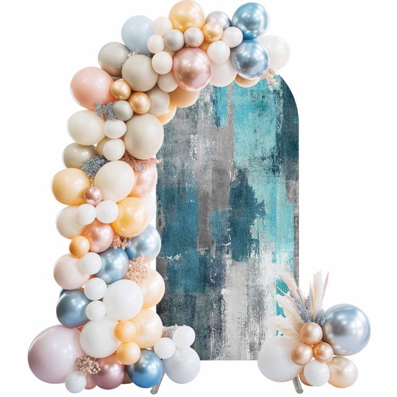 Arch Backdrop Cover 7.2 ft Teal Gray Block Arch Backdrop Stretch Fabric Abstract Art Photo Background Arch Covers for Wedding Party Birthday Ceremony Banquet Decorations Balloon Arches