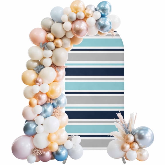 Arch Backdrop Cover 7.2 ft Teal Navy Blue Stripes Arch Backdrop Stretch Grey Classic Striped Photo Background Arch Covers for Wedding Party Birthday Ceremony Banquet Decorations Balloon Arches