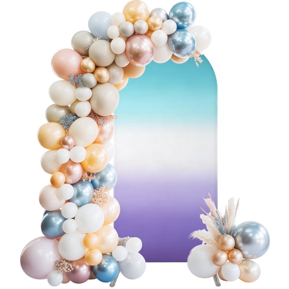 Arch Backdrop Cover 7.2 ft Teal White Purple Arch Backdrop Stretch Fabric Gradient Color Photo Background Arch Covers for Wedding Party Birthday Ceremony Banquet Decorations Balloon Arches