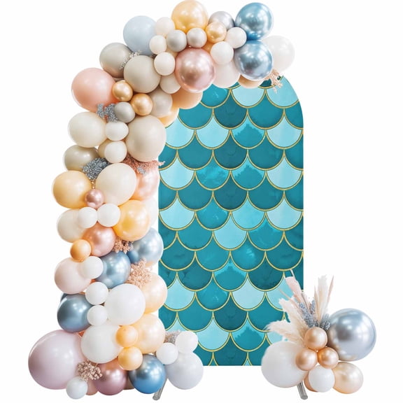 Arch Backdrop Cover 7.2 ft Turquoise Fish Scales Arch Backdrop Stretch Fabric Ombre Fish Tail Photo Background Arch Covers for Wedding Party Birthday Ceremony Banquet Decorations Balloon Arches