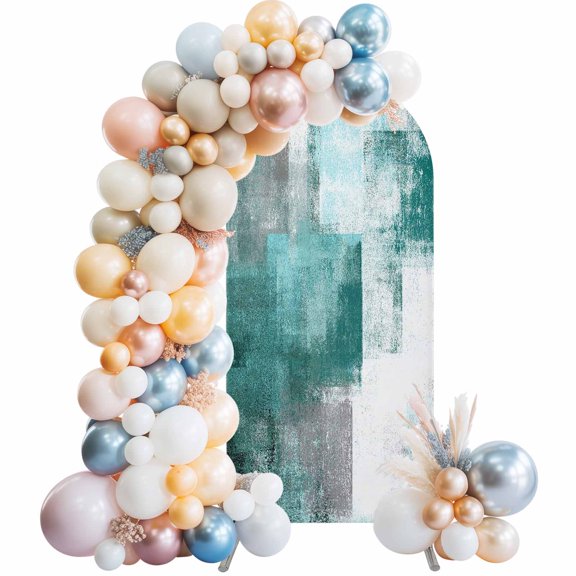 Arch Backdrop Cover 7.2 ft Turquoise Graffiti Arch Backdrop Stretch Abstract Sage Green Paint Photo Background Arch Covers for Wedding Party Birthday Ceremony Banquet Decorations Balloon Arches