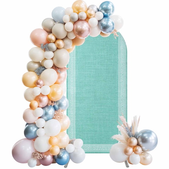 Arch Backdrop Cover 7.2 ft Turquoise Linen Key Design Arch Backdrop Stretch Geometric Back Print Photo Background Arch Covers for Wedding Party Birthday Ceremony Banquet Decorations Balloon Arches