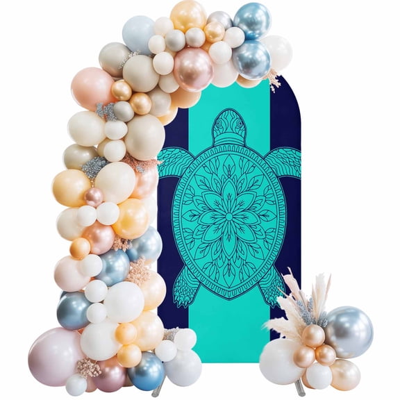 Arch Backdrop Cover 7.2 ft Turtle Arch Backdrop Stretch Fabric Turquoise Navy Blue Stripes Lines Photo Background Arch Covers for Wedding Party Birthday Ceremony Banquet Decorations Balloon Arches
