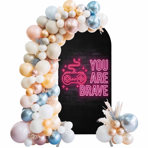 Arch Backdrop Cover 7.2 ft Video Game Arch Backdrop Stretch Fabric Pink Shiny Gaming Playing Gamer Photo Background Arch Covers for Wedding Party Birthday Ceremony Banquet Decorations Balloon Arches