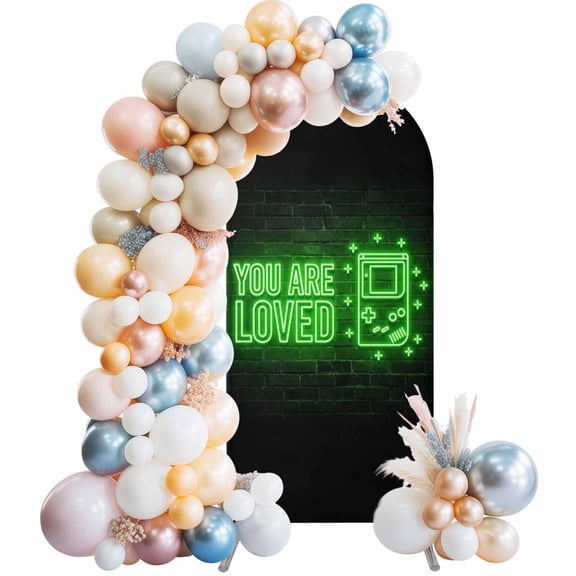 Arch Backdrop Cover 7.2 ft Video Game Arch Backdrop Stretch Green Shiny Gaming Playing Gamer Photo Background Arch Covers for Wedding Party Birthday Ceremony Banquet Decorations Balloon Arches