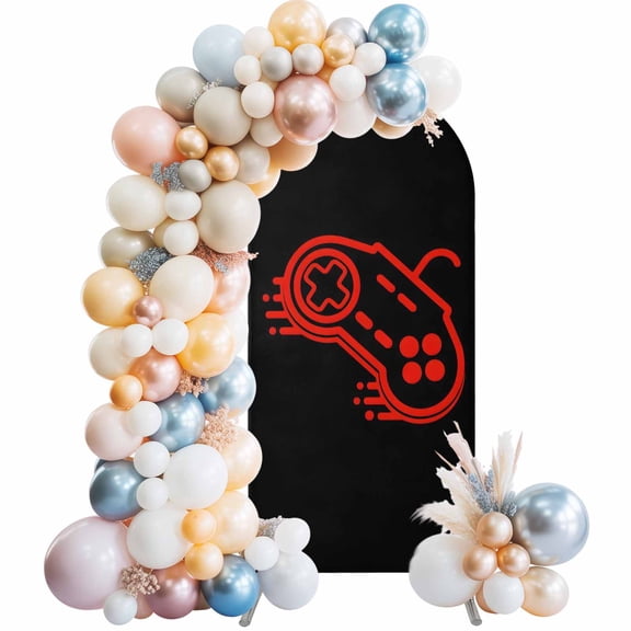 Arch Backdrop Cover 7.2 ft Video Games Controller Arch Backdrop Stretch Black Red Gaming Console Photo Background Arch Covers for Wedding Party Birthday Ceremony Banquet Decorations Balloon Arches