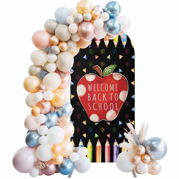 Arch Backdrop Cover 7.2 ft Welcome Back To School Season Arch Backdrop Stretch Colorful Pencil Black Photo Background Arch Covers for Wedding Party Birthday Ceremony Banquet Decor Balloon Arches