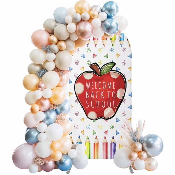 Arch Backdrop Cover 7.2 ft Welcome Back To School Season Arch Backdrop Stretch Colorful Pencil Photo Background Arch Covers for Wedding Party Birthday Ceremony Banquet Decorations Balloon Arches