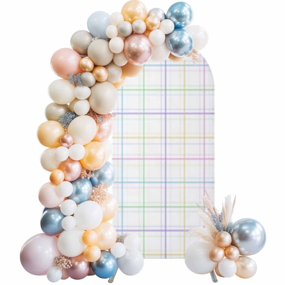 Arch Backdrop Cover 7.2 ft White Buffalo Plaid Arch Backdrop Stretch Fabric Colorful Check Photo Background Arch Covers for Wedding Party Birthday Ceremony Banquet Decorations Balloon Arches