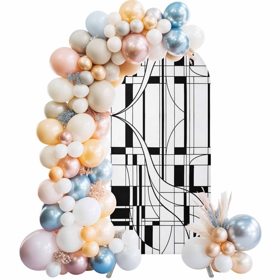 Arch Backdrop Cover 7.2 ft White Lines Arch Backdrop Stretch Fabric Modern Abstract Art Photo Background Arch Covers for Wedding Party Birthday Ceremony Banquet Decorations Balloon Arches