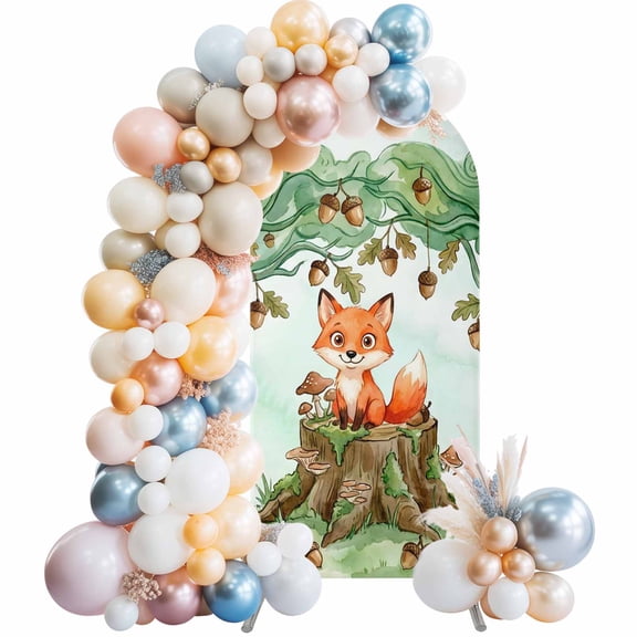 Arch Backdrop Cover 7.2 ft Woodland Fox Arch Backdrop Stretch Fabric Forest Acorns Mushroom Photo Background Arch Covers for Wedding Party Birthday Ceremony Banquet Decorations Balloon Arches