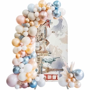 Arch Backdrop Cover 7.2 ft World Map Arch Backdrop Stretch Famous Building Tourism Landscape Photo Background Arch Covers for Wedding Party Birthday Ceremony Banquet Decorations Balloon Arches