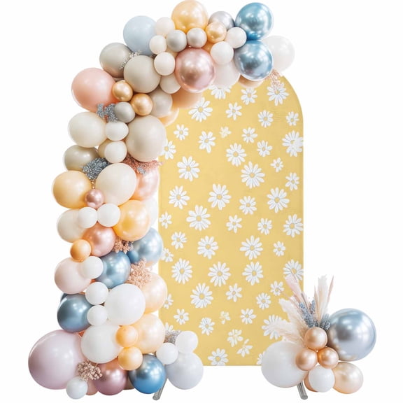 Arch Backdrop Cover 7.2 ft Yellow Daisy Arch Backdrop Stretch Fabric Spring Floral Photo Background Arch Covers for Wedding Party Birthday Ceremony Banquet Decorations Balloon Arches