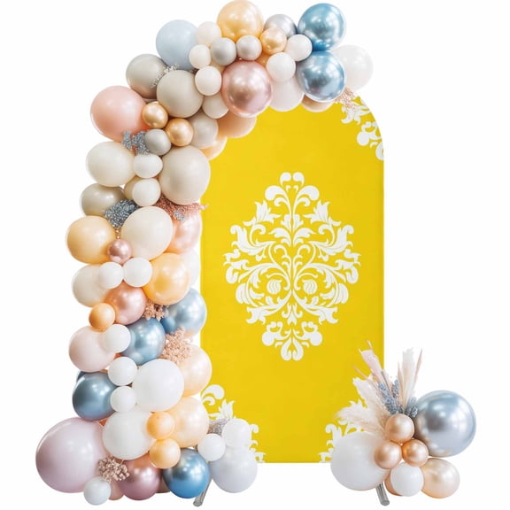 Arch Backdrop Cover 7.2 ft Yellow Flower Arch Backdrop Stretch Classical Luxury Abstract Art Photo Background Arch Covers for Wedding Party Birthday Ceremony Banquet Decorations Balloon Arches