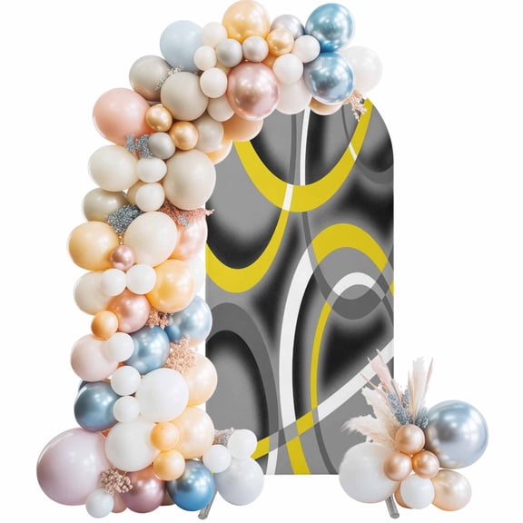 Arch Backdrop Cover 7.2 ft Yellow Grey Geometric Circle Arch Backdrop Stretch Modern Abstract Lines Photo Background Arch Covers for Wedding Party Birthday Ceremony Banquet Decor Balloon Arches