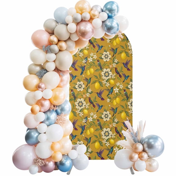 Arch Backdrop Cover 7.2 ft Yellow Lemon Arch Backdrop Stretch Summer Fruit Hummingbird Yellow Flower Photo Background Arch Covers for Wedding Party Birthday Ceremony Banquet Decor Balloon Arches