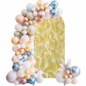 Arch Backdrop Cover 7.2 ft Yellow Ripples Arch Backdrop Stretch Fabric Coastal Waves Swimming Pool Photo Background Arch Covers for Wedding Party Birthday Ceremony Banquet Decorations Balloon Arches